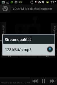 Screenshot: Radio-App im Test: Audials - Radio + Musik Sync - Streamqualität (Beispiel)