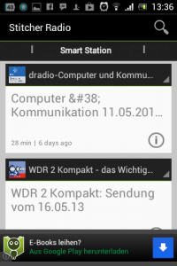 Screenshot: StitcherRadio - Radiostationen